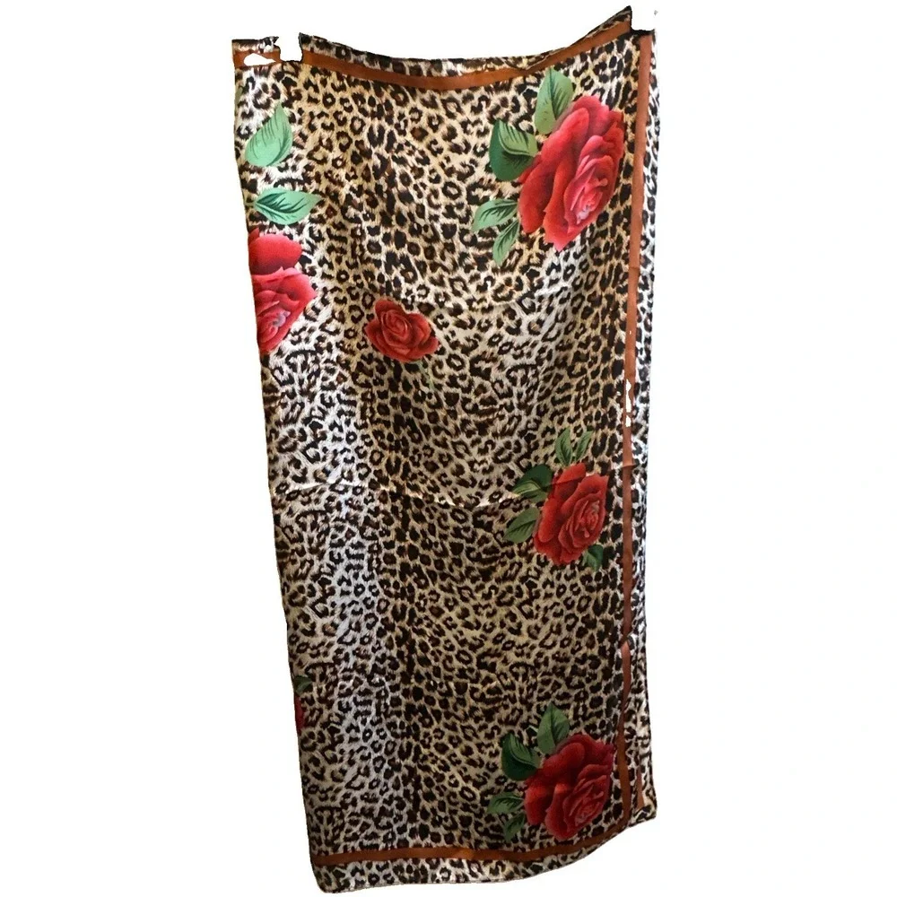 Jessica McClintock Leopard Rose Print Satin Square Scarf 34x34 Fashion Scarf NWT